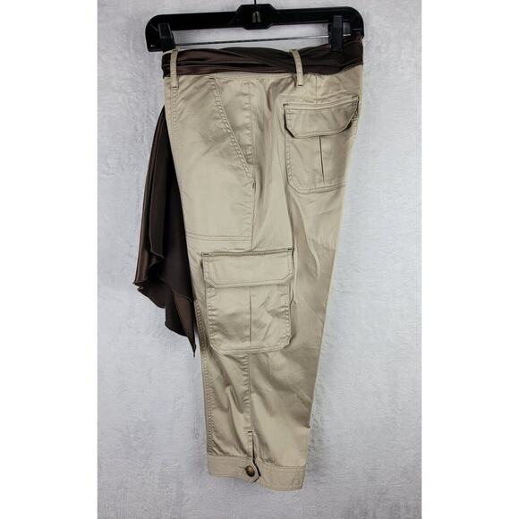 Cache Khaki Cargo Capri Brown Bohemian Scarf Belt Sz 8 Gold Button Decor Hippie - Picture 15 of 16
